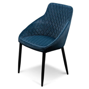 Cobra Dining Chair - Navy Blue Velvet, Black Legs - Modern Boho Interiors