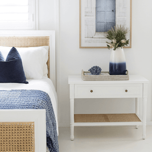 Hamilton Cane Large Bedside Table – White - Modern Boho Interiors