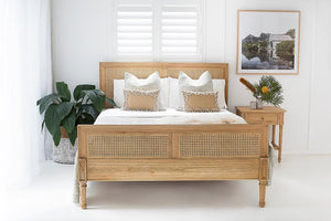 Hamilton Cane Queen Bed - Weathered Oak - Modern Boho Interiors