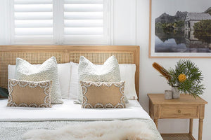 Hamilton Cane Queen Bed - Weathered Oak - Modern Boho Interiors