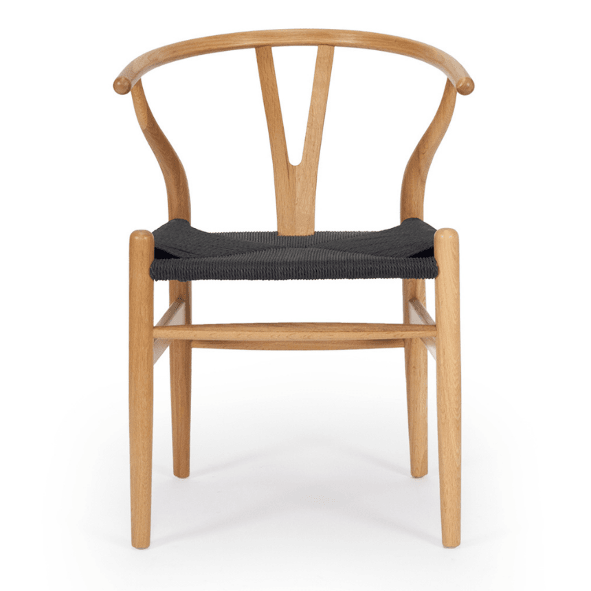 Hans Wegner Replica Wishbone Dining Chair - Black Seat, Natural - Modern Boho Interiors