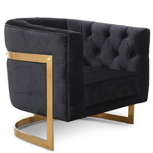 Load image into Gallery viewer, Harford Circular Armchair - Black Velvet, Brushed Gold Base - Modern Boho Interiors
