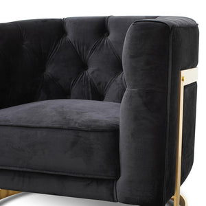 Harford Circular Armchair - Black Velvet, Brushed Gold Base - Modern Boho Interiors