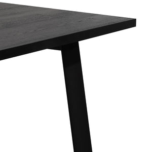 Hudson Straight Top Dining Table 2.2m - Black Rustic Oak Veneer, Metal Legs - Modern Boho Interiors