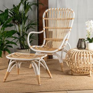 Kyla Armchair with Stool - White Semigloss and Natural - Modern Boho Interiors