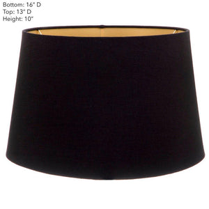 Lamp Shade (Large Drum) 16" x 14" x 10" - Black with Gold Lining - Modern Boho Interiors