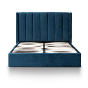 Lucca Queen Bed Frame - Teal Navy Velvet With Storage - Modern Boho Interiors