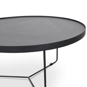 Luna Coffee Table 90cm(D) x 45cm(H) - Black Oak, Black Frame - Modern Boho Interiors