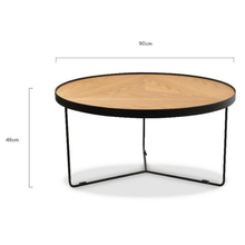 Load image into Gallery viewer, Luna Coffee Table 90cm(D) x 45cm(H) - Natural Top, Black Frame - Modern Boho Interiors
