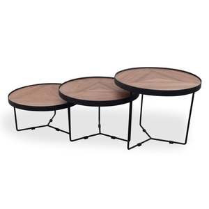 Luna Round Coffee Table 60cm(D) x 40cm(H)- Walnut Top - Black Frame - Modern Boho Interiors
