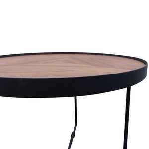 Luna Round Coffee Table 60cm(D) x 40cm(H)- Walnut Top - Black Frame - Modern Boho Interiors