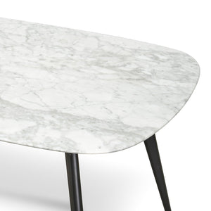 Luni Marble Dining Table 1.8m - White Marble, Black Legs - Modern Boho Interiors