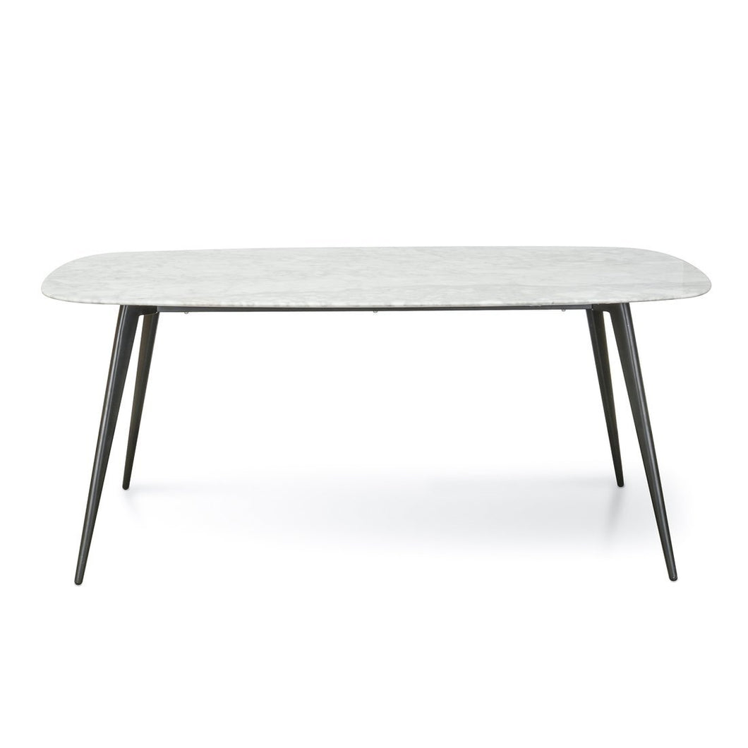 Luni Marble Dining Table 1.8m - White Marble, Black Legs - Modern Boho Interiors