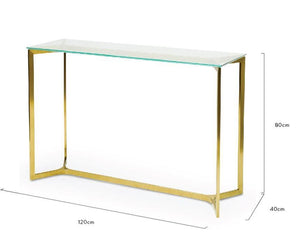 Luxe Glass Console Table 1.2m - Gold Base - Modern Boho Interiors