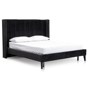 Maxwell Queen Bed Frame - Black Velvet - Modern Boho Interiors