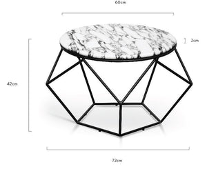 Rhiannon Marble Coffee Table 72Cm - Matt Black Base - Modern Boho Interiors