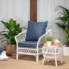Load image into Gallery viewer, Rina Armchair - White Semigloss &amp; Navy Blue Cushions - Modern Boho Interiors