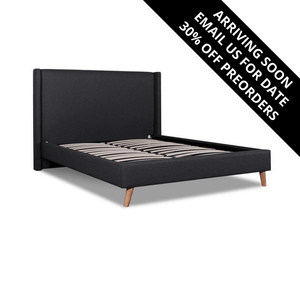 Saffron Wing Queen Bed Frame - Fossil Grey Fabric - Modern Boho Interiors
