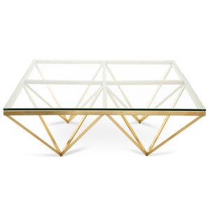 Tama Glass Coffee Table (Square) - Brushed Gold Base - Modern Boho Interiors