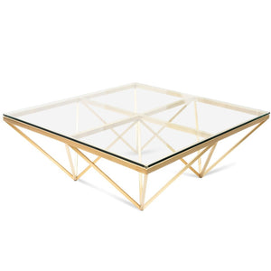 Tama Glass Coffee Table (Square) - Brushed Gold Base - Modern Boho Interiors