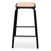 Load image into Gallery viewer, Thomson Bar Stool - Natural Timber Seat, Black Frame - Modern Boho Interiors