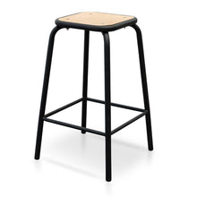 Load image into Gallery viewer, Thomson Bar Stool - Natural Timber Seat, Black Frame - Modern Boho Interiors