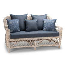 Load image into Gallery viewer, Tia 2 Seat Sofa - White Washed &amp; Navy Blue Cushions - Modern Boho Interiors