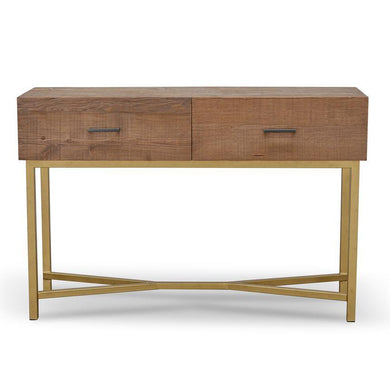 Utah Reclaimed Pine Console Table 1.2m - Gold Base - Modern Boho Interiors